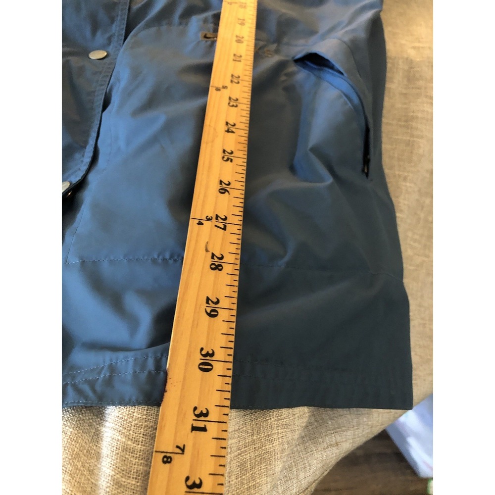 Vintage Nike Coat Womens Medium Blue Nylon Windbreaker Raincoat Hood Classic - Picture 7 of 11